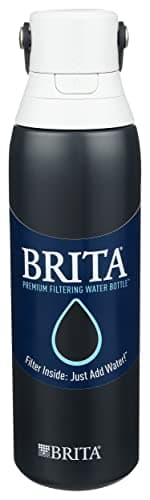 Brita Stainless Steel Premium Filtering Water Bottle, BPA-Free, Replaces 300 Plastic Water Bottles, Filter Lasts 2 Months or 40 Gallons, Includes 1 Filter, Kitchen Accessories, Carbon - 20 oz.