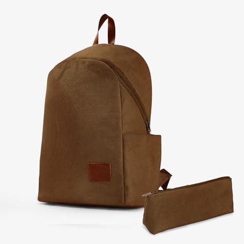 WooStyle Premium Cotton Canvas Backpack – Stylish, Lightweight, Multifunctional Laptop Bag, Extra Capacity. Fits 13”-15” inch Laptops. Unisex, All Ages. Includes Matching Pouch (Brown) — view 2