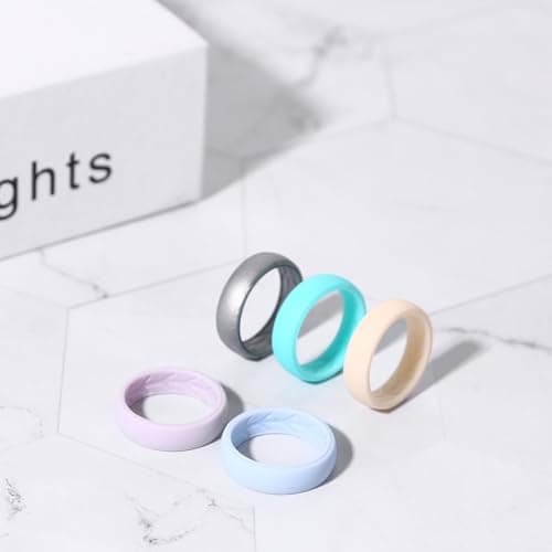 JewelryWe Women's 5PCS Silicone Rings: 5.4mm Breathable Sport Fitness Ring for Yoga Gym Hypoallergenic Wedding Bands — view 3