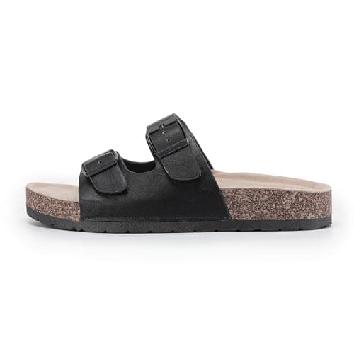 VIVASHOES Women’s Double Buckle Cork Footbed Sandals - Adjustable Flat Slide Sandals for Ladies - Comfortable Open Toe Summer Slippers - Black UK 4 — view 3