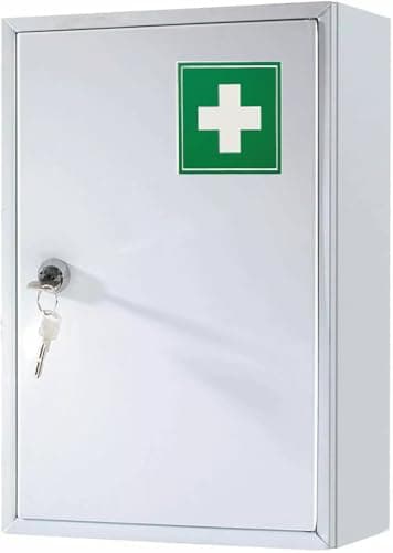 PaulStore Lockable Medicine Cabinet Box - Wall Mounted Stainless Steel First Aid Kit Storage Organizer - Secure Emergency Medical Case for Business, School, and Garage
