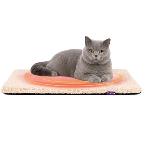 Petlicity Self Heating Cat Bed, 60x45cm – No Electricity Required Heated Cat Bed with Noiseless Thermal Film - Machine Washable, Non-Slip Base Cat Heating Pad for Winter - Beige