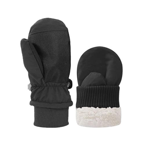 Fjquamitix Kids Winter Ski Mittens, Waterproof Mittens Kids, Warm Fleece Lined Toddler Ski Gloves Age 2-8 Boys Girls For Winter Outdoor (Black, M)