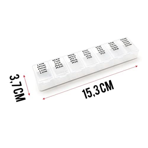 Weekly Pill Organizer Rectangular 7 Compartments 15.3x3.7 cm – Multilingual EN IT DE FR ES with Braille, Reinforced Hinges, Secure Closures — view 4