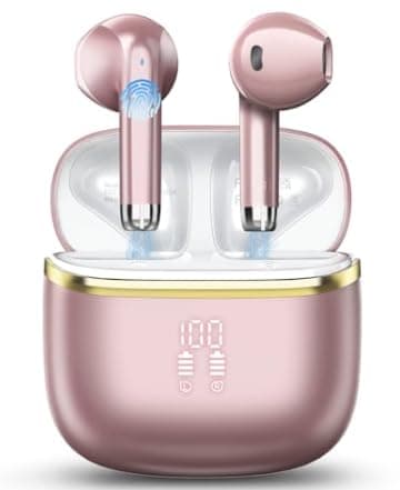POMUIC Wireless Earbuds, HiFi Stereo Deep Bass,Bluetooth 5.3 Headphones with 4 ENC Noise Cancelling Mic,40H Playtime, IPX7 Waterproof Bluetooth Earphones, Bluetooth Earbuds Dual LED Display,2025