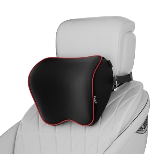 Crofy 2 Pack Car Neck Pillow, Softness Car Headrest Pillow for Driving with Adjustable Strap, 100% Memory Foam and Breathable Removable Cover, Comfortable Ergonomic Design, Black & Red