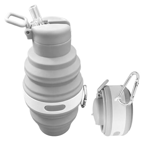 Linhono​ Collapsible Water Bottle, Foldable Travel Water Bottle with Carabiner, Leakproof Collapsible Water Bottle for Hiking Backpacking Outdoor Activities, Portable Folding Water Bottle
