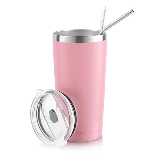 Sivaphe 20 OZ Insulated Travel Tumbler Stainless Steel with Straw and Lids, Travel Coffee Cup Double Wall Vacuum Drinking Glasses for Camping Hiking Pink 550ML — view 6