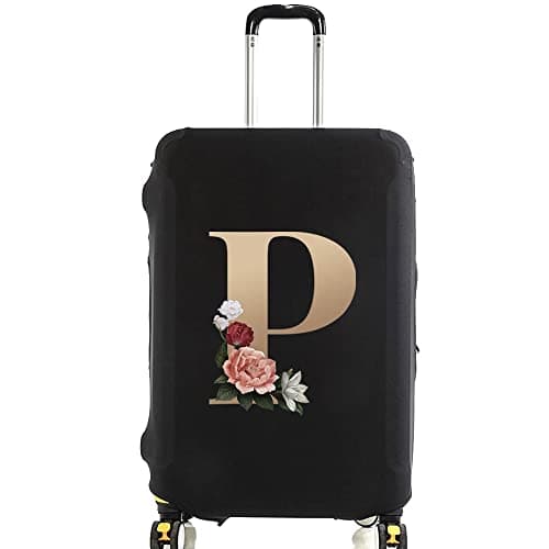 Initial Letter Printed Design Travel Trolley Case Cover Protector Washable Suitcase Cover Luggage Storage Covers for 18-28 Inch Luggage Cover (L (26-28 inch Luggage), gold P)