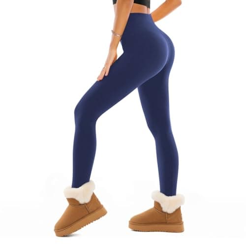 SINOPHANT Fleece Lined Leggings Women, Warm Thermal Winter Navy L-XL