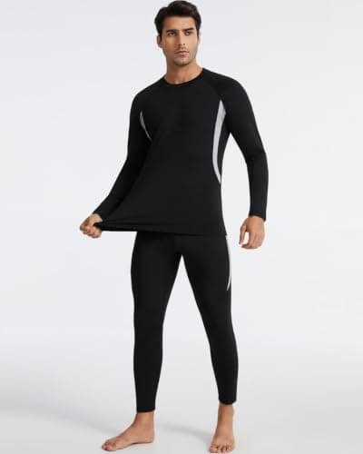 Mexholin Men's Thermal Underwear Mens Thermal Base Layer Set Long Sleeve Top & Bottom Winter Warm Quick Dry Long Johns for Workout Skiing Running Black/Army green L — view 3