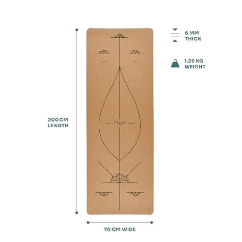 Myga Cork Yoga Mat - Extra Large Exercise Mat with Great Grip for Yoga, Pilates, Stretching and Fitness - Eco-Friendly Natural Cork, ideal for Home & Gym - 205 x 70cm, 6mm Thickness - Alignment — view 6