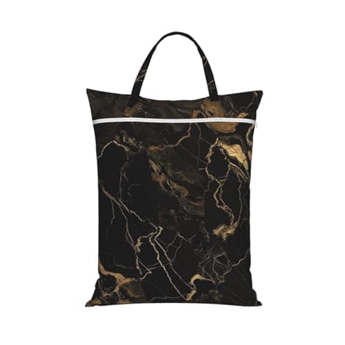 Gold Black Marble Travel Laundry Bag With Handle, 1 Pc Large Waterproof Dirty Clothes Bags With Zipper, Foldable Swimsuit Workout Bag Washable Wet Clothes Storage Organizer For Dorm