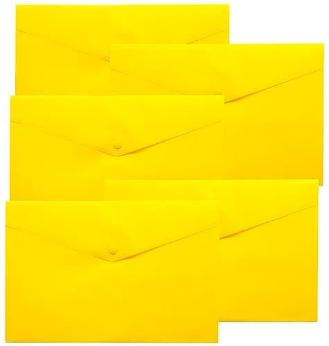 eco-eco A4+ 50% Recycled Transparent Press Stud Popper Wallet, Plastic Folders (Pack of 5), Yellow, eco035YELLOW — view 5