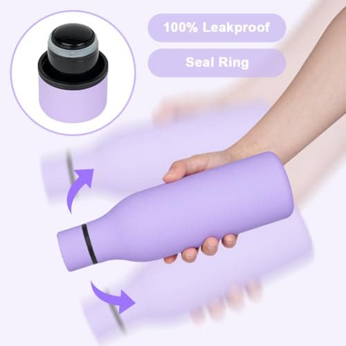 flintronic 550ml Water Bottles with Strap,Double Wall Vacuum Insulated Water Bottles Keeps Drinks Cold 24 Hrs/Hot 12 Hrs|Leak Proof|BPA Free,Stainless Steel Water Bottles for Gym,Hiking-Purple — view 4