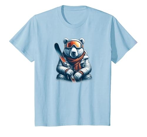 Bear Wearing Ski Snowboard Goggles Bear Skiing Lovers T-Shirt, Youth, Baby Blue, Medium