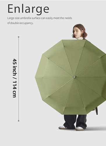 Rain Cats Folding Travel Windproof For Rain, 10 Ribs Automatic Compact for Backpack, Collapsible Umbrella for Men Women (Olive, 114cm) — view 3