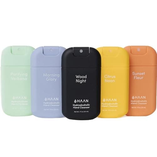 HAAN Hydrating Hand Cleansing Spray with Aloe Vera (Pack of 5) – Clean Your Hands - 1 of Each Scent: Wood Night, Morning Glory, Sunset Fleur, Citrus Noon, Purifying Verbena, 30ml