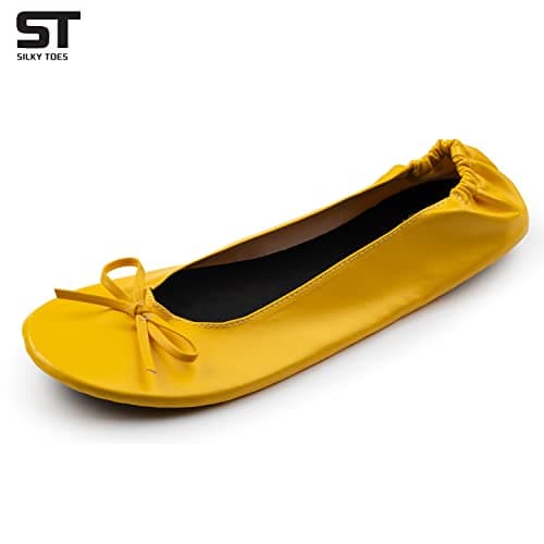 Women's Foldable Portable Travel Ballet Flat Roll Up Slipper Shoes (Small, Yellow) — view 3