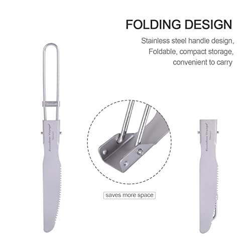 iBasingo Titanium Folding Fork Spoon Knife Camping Cutlery Set Outdoor Travel Picnic Hiking Portable Tableware Small Ultralight Flatware Business Trip Dinnerware with Pouch Ti1122T — view 4