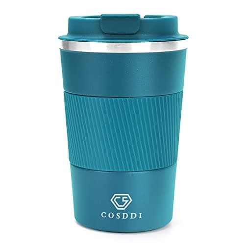 CS COSDDI Travel Mugs, Insulated Coffee Cup with Leakproof Lid - Reusable Coffee Cups Travel - Car Coffee Cup - Stainless Steel Travel Mug for Hot and Cold Coffee Water and Tea (Blue-A, 380 ml)