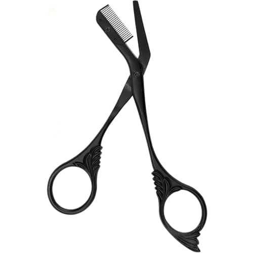 Black Stainless Steel Eyebrow Scissors for Women, Professional Non-Slip Finger Grips Eyebrow Scissors, Eyebrow Trimmer with Comb for Women Men, Suitable for Home, Travel and Salon Use