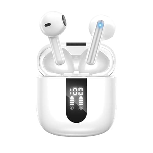 JBES Wireless Earbuds Bluetooth Earphones, 60H Deep Bass Ear Buds with 6 Noise Cancelling Microphone, IP5 Waterproof in Ear Headphones for iPhone Android Sports Gaming (Snow White)