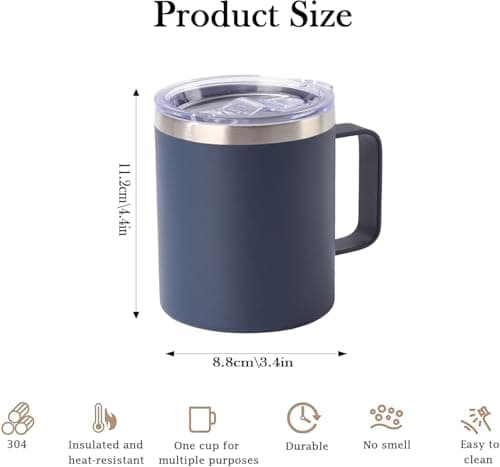 Maideduo Thermal Mug, Insulated Coffee Mug with Handle and Lid, Insulated Camping Mug, Double Walled Stainless Steel Beer Mug, Spill Proof, Reusable(12oz White) — view 3