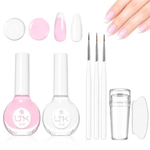 French Manicure Nail Polish Kit, Quick-Dry Pink & White Varnish, 12ml x 2