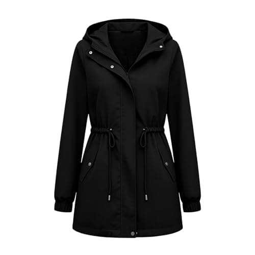 Womens Lightweight Waterproof Jackets Hooded Zip Up Jacket Breathable Packable Running Raincoats Active Trench Windbreaker with Hideaway Rain Hood Light Coats for Ladies Summer Cycling Hiking Black XL — view 5