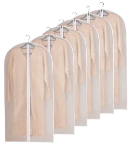 Garment Bags 5pcs PEVA Translucent Clothes Covers with Zip, Moth Proof Waterproof Dustproof Breathable Suit Protector Storage Bags for Clothes 60x100cm.(White)