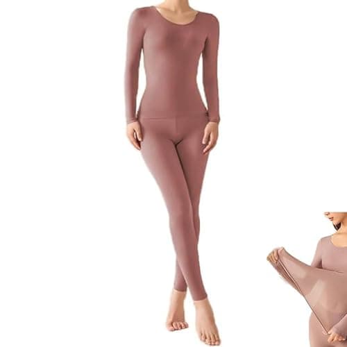 Ultra-thin Seamless Thermal Underwear for Women Winter Base Layer Set (L(40-60kg),Pink)
