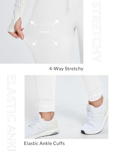 baleaf Women's Fleece Lined Joggers High Waisted Water Resistant Thermal Winter Trousers Running Yoga Pants White L — view 5