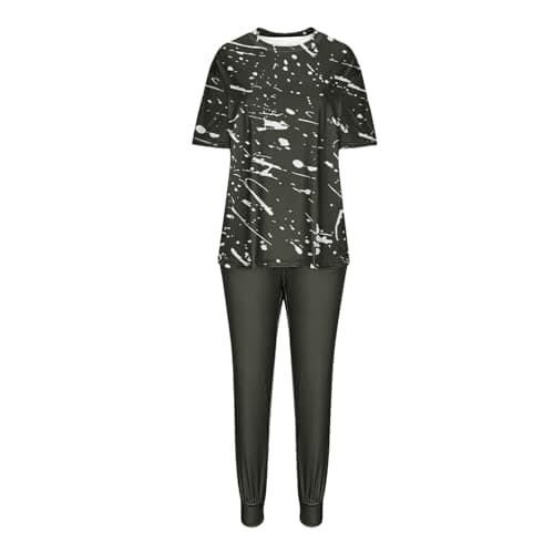 Womens 2 Piece Travel Outfit Gym Tracksuit Set Summer Lounge Outfit Set Sweatsuits Printed Short Sleeve Tops High Waist Wide Leg Drawstring Joggers Pocket Sweatpant Casual Loose Holiday Dailywear 6-16 — view 4