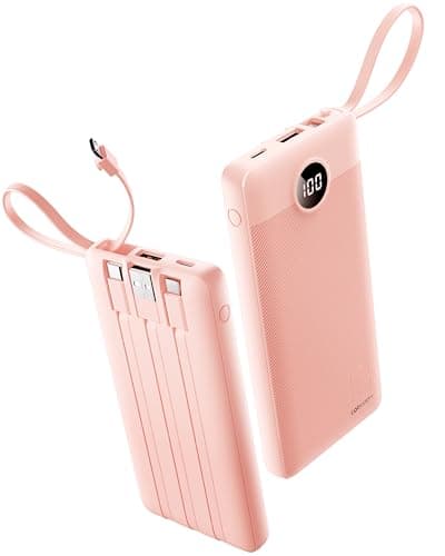 Coowisty Power Bank, Slim 10000mAh Portable Charger with 4 Built in Cables