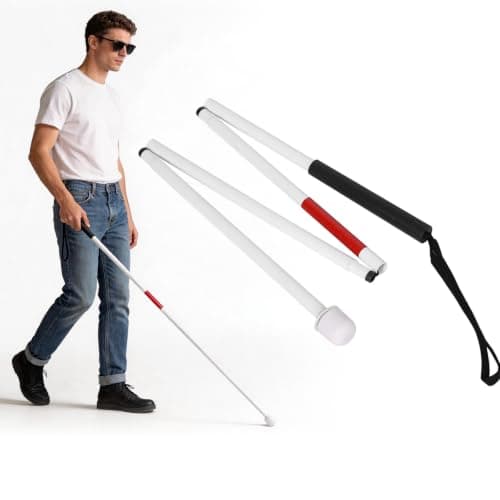 Haosie Folding Blind Cane, 127cm / 50inch Aluminium Alloy White Blind Stick — view 6