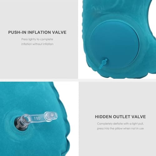 Domary U Shaped Pillow Inflatable Neck Pillow Soft Head Rest Cushion for Travel Car Office Aircraft Cervical Protection PVC Flocking Material Comfortable Warm Winter Use Proof Nozzle (D (Mint Green)) — view 2