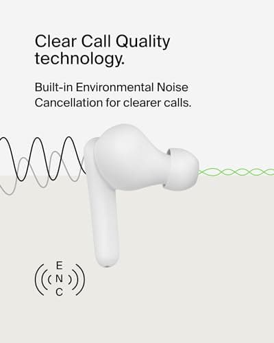 Belkin SoundForm Rhythm True Wireless Earbuds with Built-in Microphone, USB-C Fast Charging, 28H Battery Life, IPX5 Water Resistance - Bluetooth Earbuds for iPhone, iPad, Galaxy, Pixel & More - White — view 4