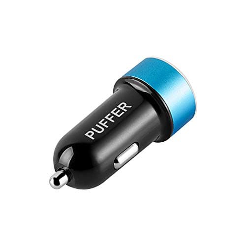 PUFFER Car Charger, Compact Dual USB 24W Fast Charging Compatible Adapter with Blue LED, for iPhone 15/14/13/12/XR/XS, iPad, Samsung Galaxy, LG – 12V Cigarette Lighter Socket — view 2