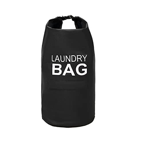IHOMAGIC Collapsible Fabric Laundry Hamper, Portable Laundry Bag Backpack with Adjustable Shoulder Straps and Pocket, Hanging Dirty Clothes Bag for College, Travel, Laundromat, Apartment 71L (Black)