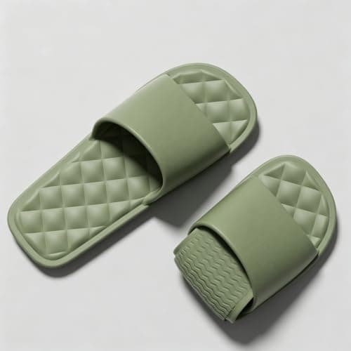 Womens Slip On Slippers Soft Shower Slippers Packable Indoor Slippers Green — view 5
