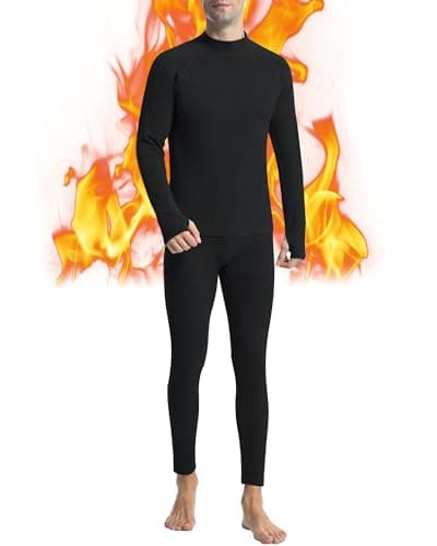 Runhit Thermal Underwear Mens Fleece Lined Long Johns for Men Thermals Top and Bottoms Set Long Sleeve Base Layer Cold Weather Gear 2XL Black