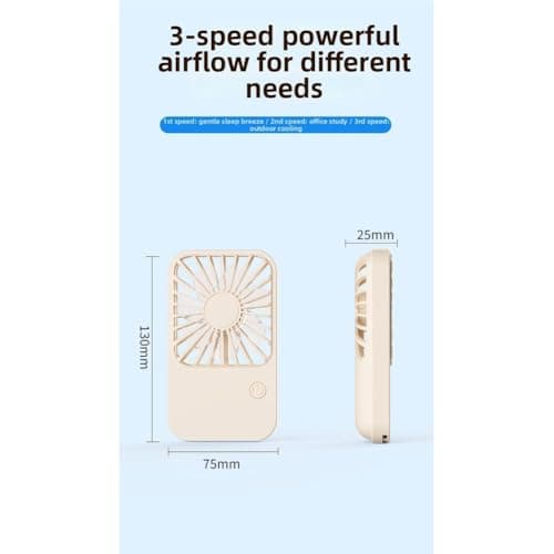 NiuLumea USB Rechargeable Pocket Fan, 3 Speed Portable Handheld Cooler, 180?? Wide Airflow Desktop Stand Fan, Type- Charging Lightweight Travel Cream — view 5
