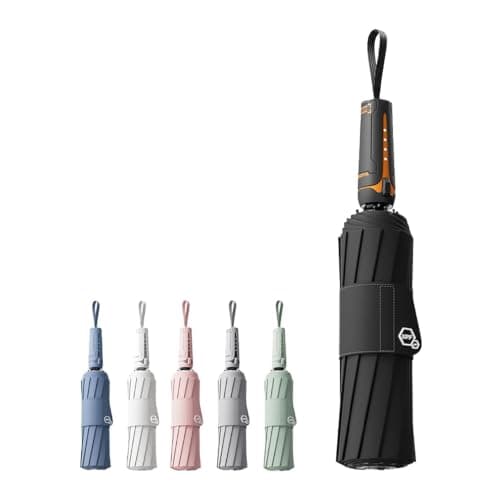 erised's bifrost Travel Folding Umbrella with 5cm Wide Strap/Auto-Open/Close 3D Button/Mecha-Style Handle Design/UPF 50+ Sun Protection/Portable Outdoor Sun & Rain/10Ribs/Handbag/Car/Men