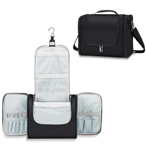 Large Capacity Toiletry Bag for Women and Men, Hanging Toiletry Organizer Cosmetics Makeup Bag, Water-Resistant Dopp kit Shaving Bag for Full Sized Toiletries, Travel Essentials, Black, XL, Classic