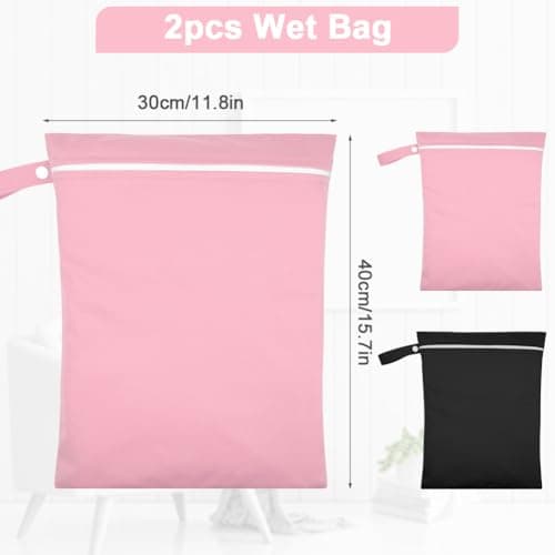 AOOSA 2PCS Wet Bags, Reusable Cloth Diaper Bags with Handle and Zipper — view 2