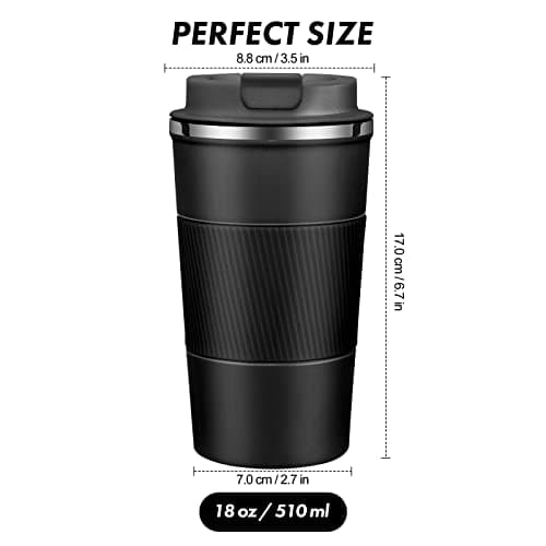 Travel Mug with Leakproof Lid,Insulated Reusable Coffee Mug for Hot&Cold Drinks/Tea,Portable Stainless Steel Thermal Takeaway Travel Coffee Cup for Car/Outdoor/Picnic/Office/School (510ml Black)11 — view 2