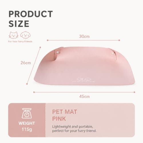 Pet Feeding Mat, Pink Waterproof Cat Dog Placemat 45x30cm with Foldable Raised Edges, Wipe-Clean PU Leather Dog Bowl Mat for Food Water Bowls, Cats & Small Dogs — view 2