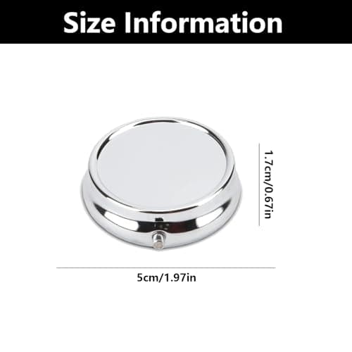 Small Pill Box, Single Pill Box, Portable Medicine Pill Case, Small Metal Pill Case, for Tablets Vitamins Cod Liver Oil Supplements Medication Purse Pocket Portable (Silver) — view 2