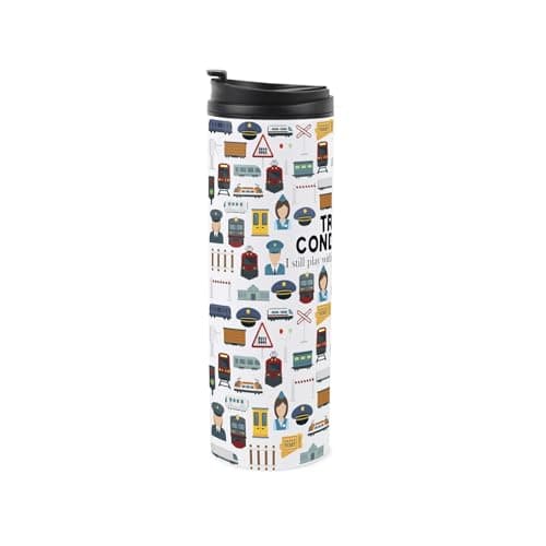 Custom Train Conductor Travel Mug - Personalised Railway Workers Gift - Reusable Stainless Steel Vacuum-Sealed Double-Walled Travel Flask 500ml (16 fl oz) — view 2